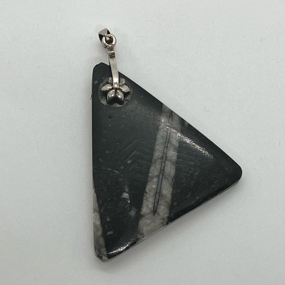 925 Sterling Silver Orthoceras Natural Fossil Pendant w Flower Bale – Large